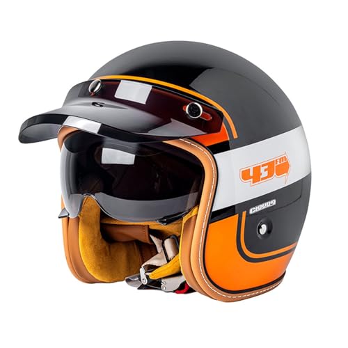 Mezzo Casco Moto Vintage Con Visiera Parasole,Casco Demi-Jet Retrò Omologato