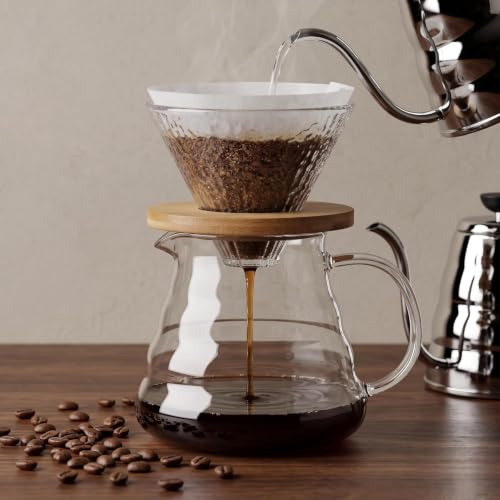 Image of 850ml Pour Over Coffee Maker with Glass Filter Cone - Heat Resistant Borosilicate Glass Drip Brewer Borosilicate Glass Brewer with Glass Filter Cone (Perfect for 4 Cups)