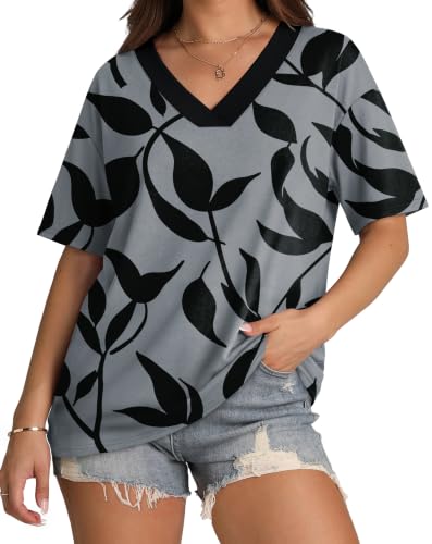 WIHOLL Oversized Tshirts for Women 2026 Summer Tops Short Sleeve V Neck Shirts Basic Tee