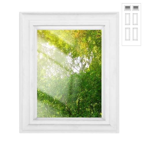 Pushglossy 10 x 8 Entry Door Clear Glass Insert Low-e 1 Lite White Frame Easy to Install Window Grille Inserts for Garage Replacement Double Panels Glass Windows Exterior Door Frame Replacement Kit