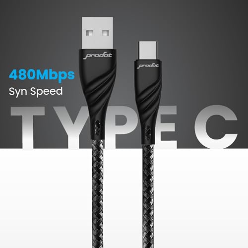 Image of ProDot Type A To C 65W Unbreakable Fast Charging Cable 3A, Premium Nylon Data Cable, 1.5 Meter, 480 Mbps Data Transfer, Quick & Rapid Charge Compatible With USB-C Devices (Black)