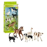 Dieses Set beinhaltet fünf Bauernhof-Tiere: Ein Fleckvieh-Kalb, eine Katze, einen Border-Collie, eine Gans und ein Mustang Fohlen. Auf dem Bauernhof sind ein Fleckvieh-Kalb und ein Mustang-Fohlen geboren worden. Sie sind noch etwas unsicher auf den Beinen, tapsen aber mutig über den Hof. Die Gans schnattert aufgeregt zur Begrüßung, und der Border Collie beschnuppert die beiden freudig, während die Katze das friedliche Bauernhofleben gemütlich von einem sonnigen Platz aus beobachtet.