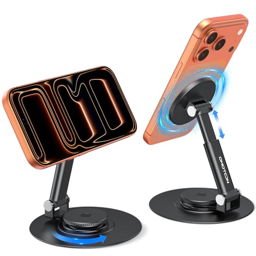 OMOTON MS05 360 Rotating Magnetic Phone Stand for MagSafe [Height Adjustable] Foldable Cell Phone Stand for Desk Office Desk Accessories Gift for iPhone 17/16/15 Pro Max Air for PC Gaming Women Men