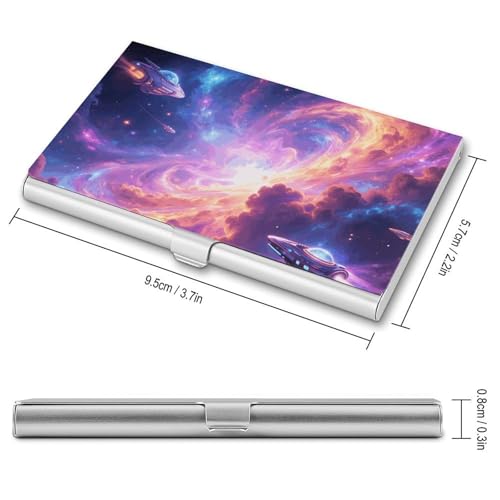 Slim Business Card Case for Men & Women, Pocket Metal Case, Magic Nebula Professional Aluminum Alloy Business Card Holders, Stylish Purse Name Cards Holder, Buckle Style Shut2