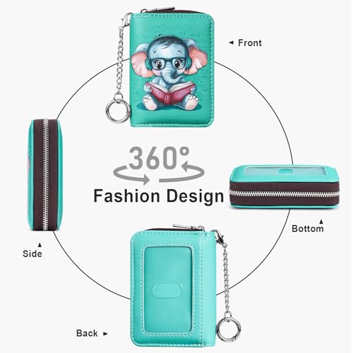 Image of Mayski Credit Card Holder, Zipper Credit Card Wallet for Women, Small Accordion Card Cases Holder, KeyChain Wallet, Business Card Holder, Elephant