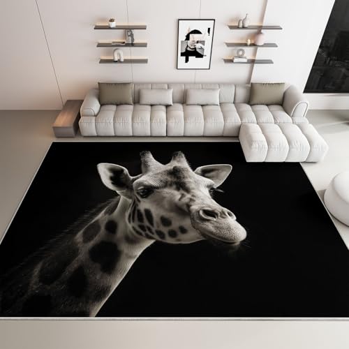 Générique Tapis Salon Lavable Girafe Noire et Grise 120x180cm Tapis Poil Ras Intérieur Moderne, Antidérapant et Résistant, Décoration pour Chambre...