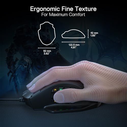 Redragon Mouse M908 Impact RGB LED MMO com botões laterais Mouse para jogos com fio óptico com 12.400DPI, alta precisão, 20 botões programáveis para mouse glide