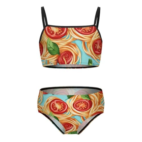 Tomato Spaghetti Italian Pasta Girls Swimsuits Two Piece Bikini Sets Beach Sport Swimwear Bathing Suit