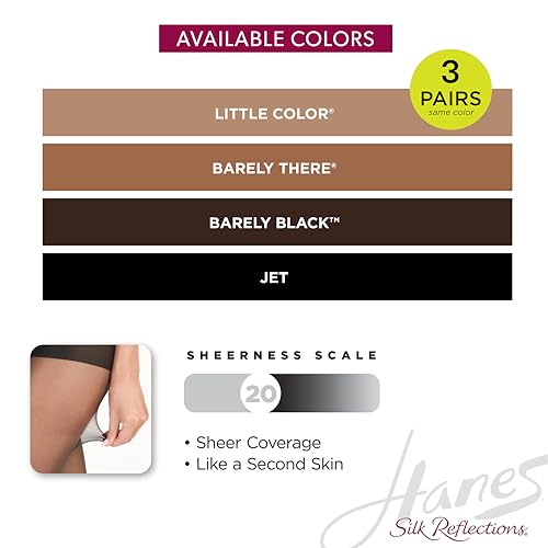 Image of Hanes Women's Silk Reflections Pantyhose Silky Sheer- Control Top- Reinforced Toe