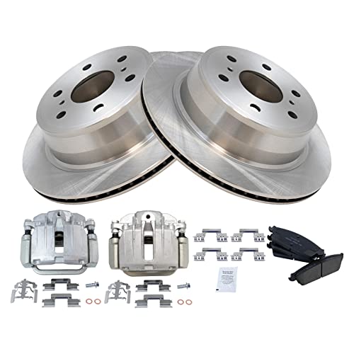 Image of TRQ Rear Brake Pad and Rotor Set Ceramic Vented Rotors Calipers Compatible with 2007 Chevrolet Silverado 1500 GMC Sierra 1500