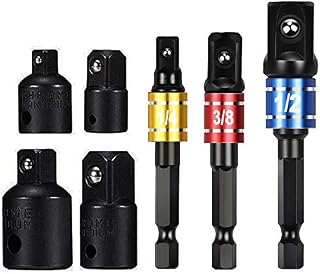 EVANCE Impact Adapter and Reducer Set Extenson Set Drill into High Speed Nut Drill, 1/4", 1/2", 3/8 Socket Adapter and 4pcs 1/4 to 3/8 x 3/8 to 1/4 Inch  3/8 to 1/2  1/2 to 3/8 (Black)