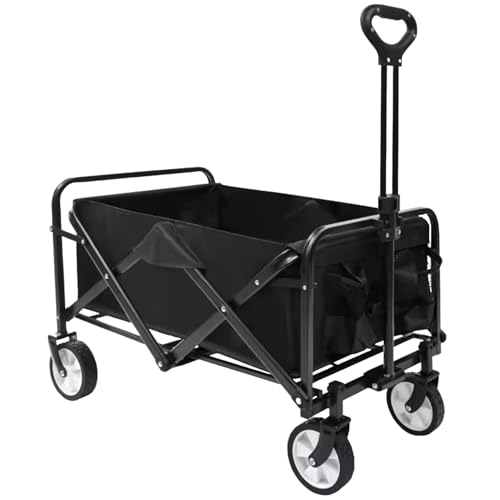 Carrito de Transporte de Mano Plegable,Carro con 4 Ruedas Grandes con Freno Resistentes para Camping, Playa,Jardín,Piscina, Casa o Almacén. Carreta Plegable para jardín y Carretilla con Bolsa.