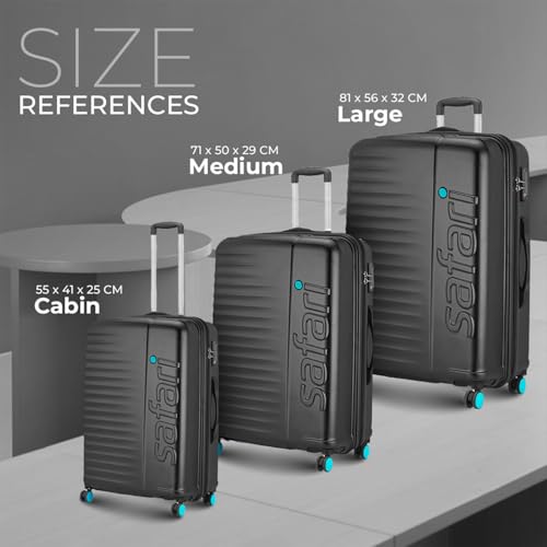 Image of Safari Ignite 8 Wheels 71 Cms Medium Cabin Trolley Bag Hard Case Polycarbonate 360 Degree Wheeling System Luggage, Trolley Bags for Travel, Suitcase for Travel, Black
