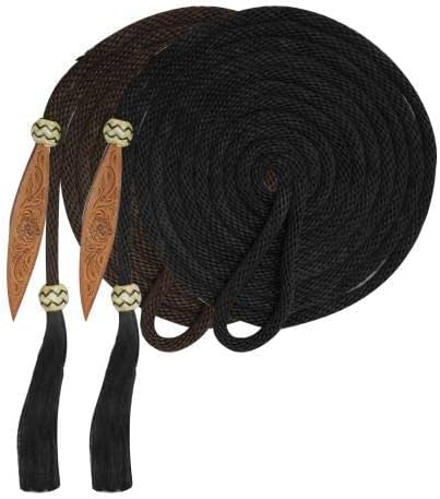 Showman 21' Nylon Mecate Reins w/Horse Hair Tassel & Tooled Leather Popper