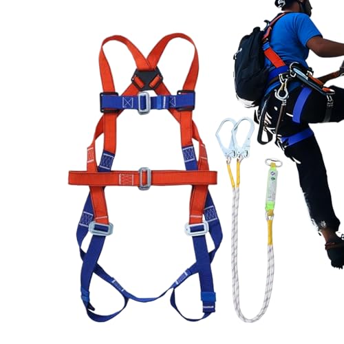 Arnés de seguridad completo: cinturones de hombro ajustables, equipo de protección de 5 puntos, kit de cordón de cuerda flexible con función de soporte resistente | Equipo de escalada confiable para l