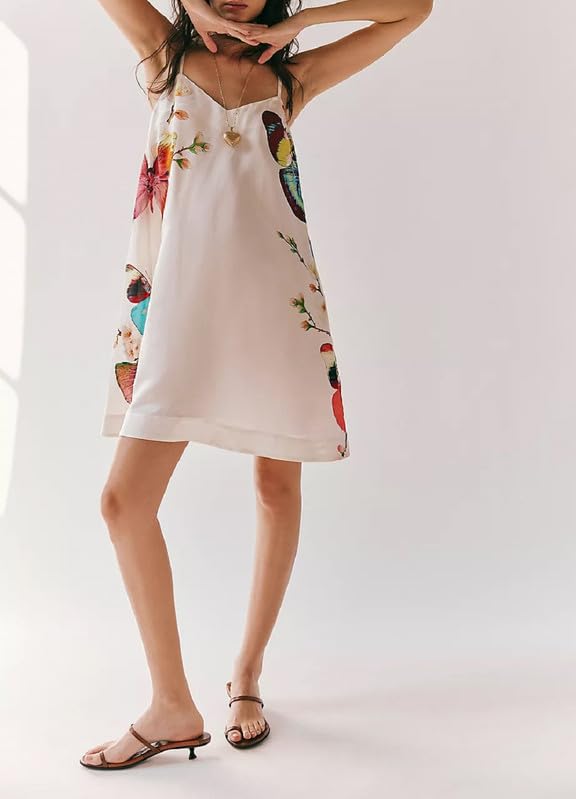Image of Women Boho Floral Mini Cami Dress Spaghetti Strap Flowy Sling Dress Graphic Backless Summer Holiday Sundress
