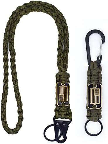 Tragdro Heavy Duty Braided Paracord Lanyard Keychain with USA Flag, Parachute Rope Necklace Keychains, Braided Strong Lanyard