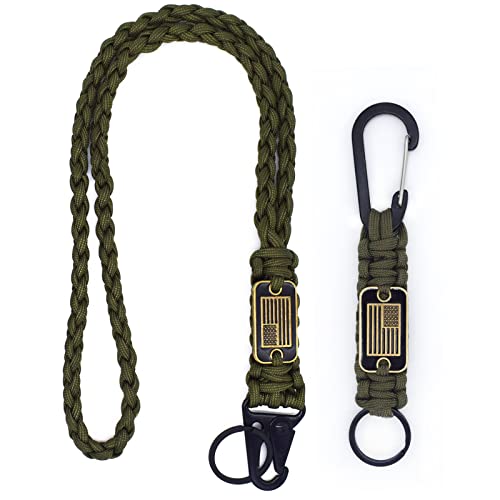 2 Pcs Heavy Duty Braided Paracord Lanyard Keychain with USA Flag, Parachute Rope Necklace Keychains, Braided Strong Lanyard for Outdoor Activities, Camera, Keys, Whistle, Traveling