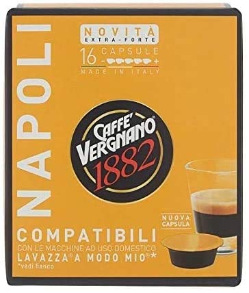 128 Capsule Napoli Caffè Vergnano Compatibili Lavazza A Modo Mio - 8 confezioni da 16 capsule. Strong Coffee