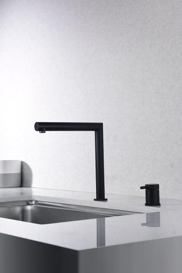 IMEX Grifo Cocina Escamoteable - ITACA Grifo Cocina Monomando con Caño Retráctil en Dos Partes Independientes, Cartucho Cerámico Ø25mm, Diseño Moderno y Funcional (NEGRO MATE)