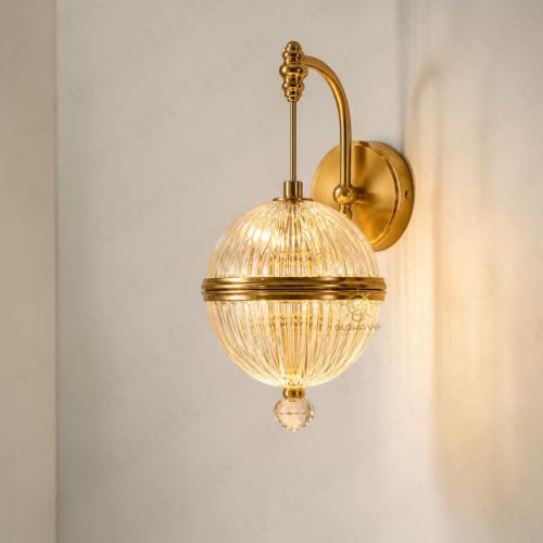 Image of Glowave Modern Ribbed Acrylic Globe with Crystal Accent Wall Light for Bedroom, Living Room, Hallway & Hotel - Tricolour (White, Warm White, Natural White) (K33 /1W)