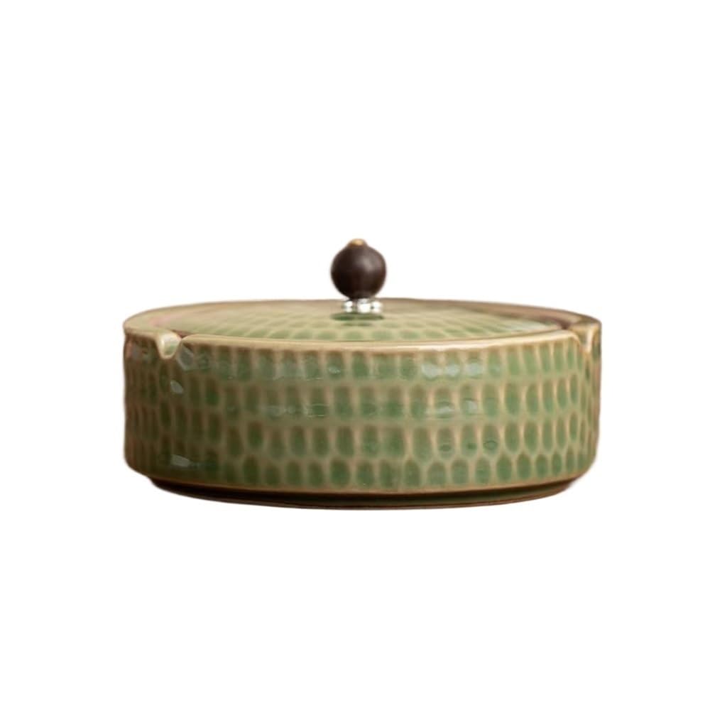 Smoking Accessories Ceramic Ashtray with Lid,Windproof,Ash Holder for Smokers(Green)