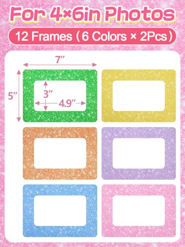 Image of 12Pcs Magnetic Picture Frames for 4 inchx6 inch Photo, Locker Accessories for Girls | 6 Colors, Cute Back to School Gifts, Classroom Decorations Supplies, Refrigerator Decor, White Dots