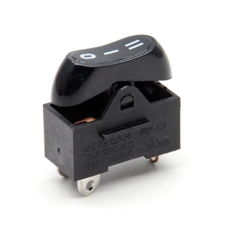 Zing Ear RK-07 3 Position 3 Pin Rocker Switch for Hair Dryer（2 PCS） | Manual Reset, 10A/16A High Current, 26 x 12.6 x 24.8mm, OFF/L-1/L1+2 Positions, 250VAC/125VAC Rated