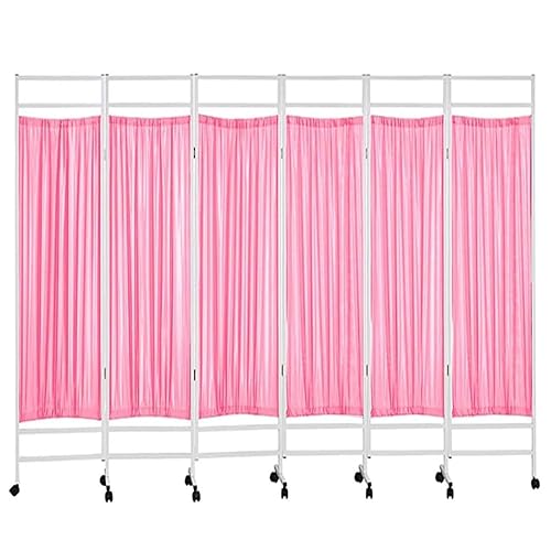 3/4/5/6 Panels New Version Medical Privacy Screen, Pink, Mobile Partition Screen for Nursing Home/Hospital Room/ICU Monitoring, Metal Frame Bed Partition (Color : Pink, Size : 4 Panels-W200c