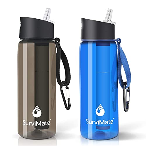 Image of SurviMate Purified Water Bottle for Camping, Hiking, Backpacking and Travel, BPA Free with 5-Stage Intergrated Filter Straw
