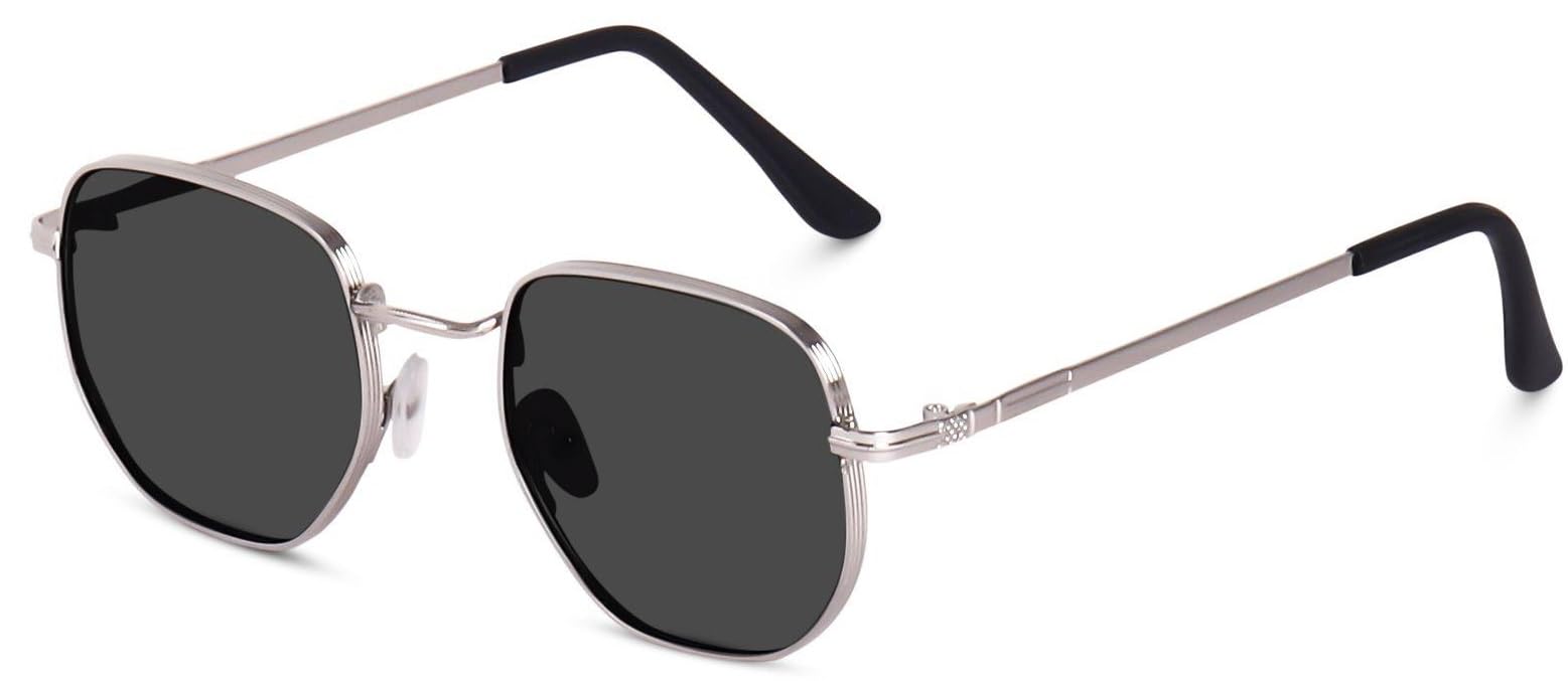 Hexagon Glasses Silver Frame Black Shades Gangster Gangsta Life, Photo Props Unisex Sunglasses (Pack of 1 (Black)) -022