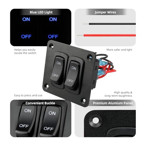 Image of 2 Gang Rocker Switch Panel, 12V 5 Pin 20A ON /Off Toggle Switch | 12V-24V, 20A rating, Waterproof, 5-Pin, Automotive Replacement Toggle Switches For Boats and RVs, ATVs, trailers, and cars