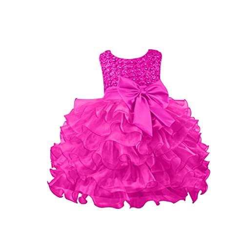 2026 recién nacido primavera sólido fiesta boda vestido floral fiesta princesa malla tutú falda vestido de bola vestido de noche de encaje, Rosa intenso., 0-6 meses