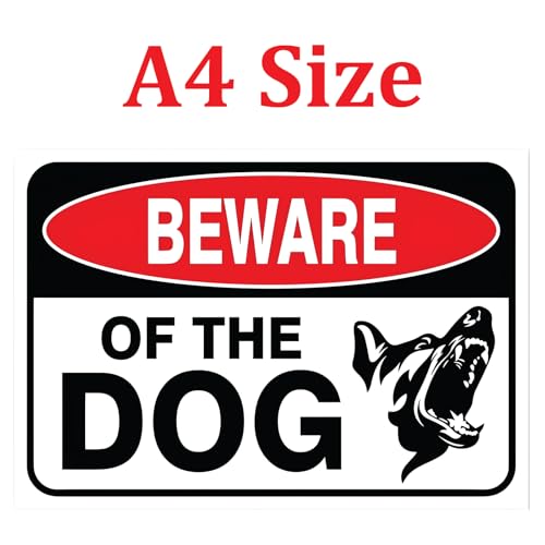 Image of CVANU Beware of THE DOG Warning Safety Self-Adhesive Waterproof PVC Vinyl Sign Sticker Size (11.7inchX8.3inch) Pack of 20