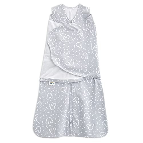 Image of HALO 100% Cotton Sleepsack Swaddle, 3-Way Adjustable Wearable Blanket, TOG 1.5, Confetti Mickey Grey, Small, 3-6 Months