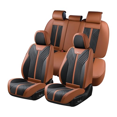 Image of FLORICH Seat Cover Full Set Brown Seat Covers Waterproof Car Seat Cushion Leather Automotive Seat Covers Car Seat Protector Universal Fit for Most Cars Trucks SUV, Brown&Black