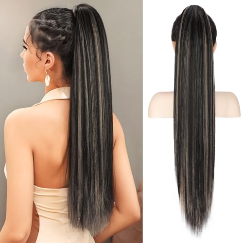 HMD Ponytail Extension, Long Straight Drawstring Pony Tail Hair Pieces Synthetic Ponytails Natural Soft Clip in Hair Extension ponytail for Women