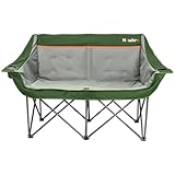 Newbro Oversized Double Camping Chair for Adults, Two Person Fully Padded Folding Camping Chairs Camping Couch Loveseat, Big Heavy Duty Outdoor Patio Lawn Chair with Arm Cup Holder, Green and Gray