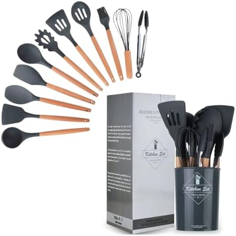 Kit 12 Utensílios de Cozinha Premium em Silicone e madeira – Resi...
