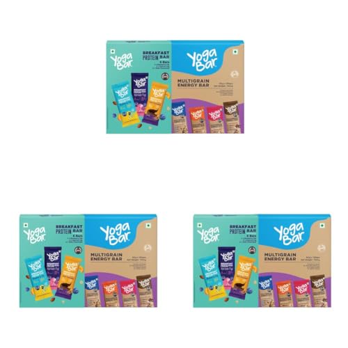 Image of Yogabar Protein Bar Combo, 16 Bars | Multigrain Energy Bar x 10 and Breakfast Protein Bar x 6 | Protein Snack with High Fibre (Pack of 3)
