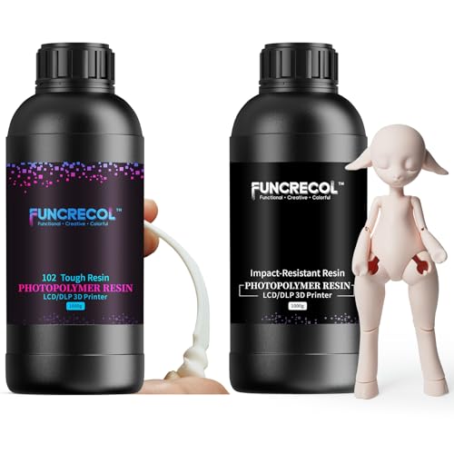 FUNCRECOL 3D Printer Resin 2000g Bundle, 405nm SLA UV-Curing Resin Wear-Resistant High Precision 3D Printing BJD Resin and Tough Resin for LCD 3D Printing (1000g Normal White+1000g White)