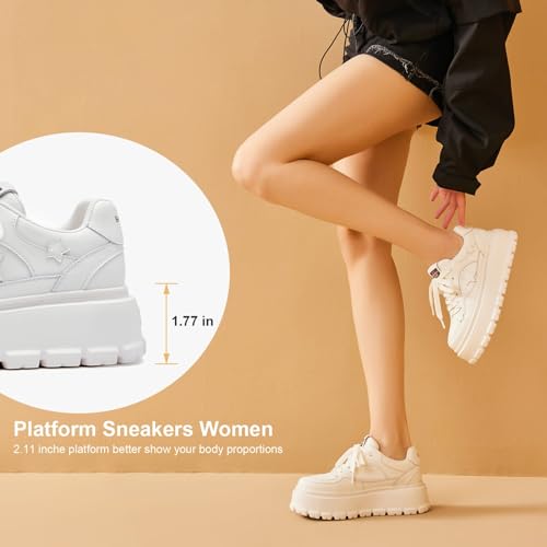 BEAU TODAY Women's Platform Fashion Sneakers, Chunky Sneakers for Women, Lightweight Comfortable Walking Shoes Lace Up Casual Shoes for Outdoor Work4