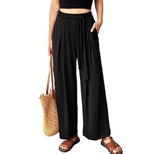 Women’s Wide Leg Pants High Waisted Adjustable Tie Knot Yoga Sweatpants Comfy Lounge Pajama Flowy Pants Pockets