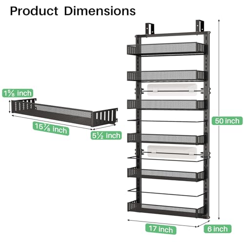 SAYZH Over the Door Pantry Organizer Metal - Hanging Spice Rack for Kitchen Pantry, Adjustable Clearance, Black
