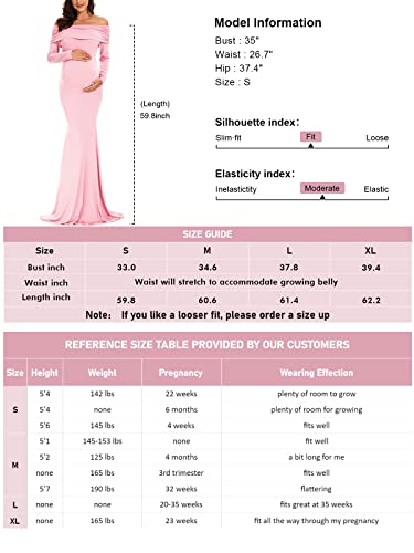 Glampunch Off Shoulders Maternity Dress Long Sleeve Ruched Maternity Gown Baby Shower Photography Pregnant Dress (Pink, M) #TOP5
