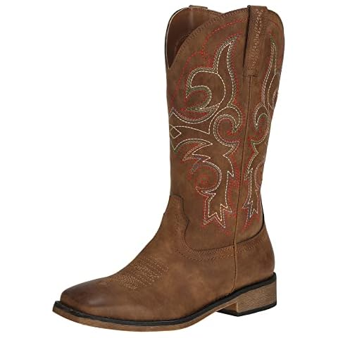 J's.o.l.e Women's Western Cowboy Square Toe Cowgirl Boots Mid Calf Brown US Size 9 Cover