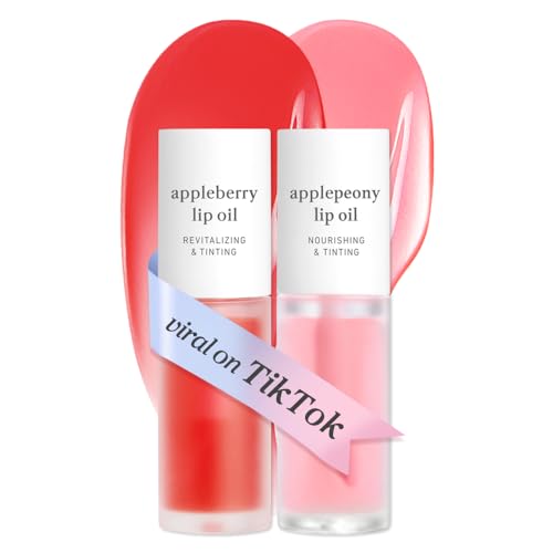 Image of NOONI Korean Lip Oil Set - Appleberry & Applepeony - Long-Lasting, Moisturizing, Revitalizing - Waterproof, No Peel Off, Stocking Stuffers (3EA, 0.12 fl oz)