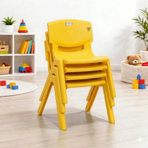 Image of Prima Baby Plastic Chair 120 Set of 4 |Strong Durable and Comfortable with Backrest for | Kids | Study | Play for Home /School /Dining for 2 to 6 Years Age, Yellow Color