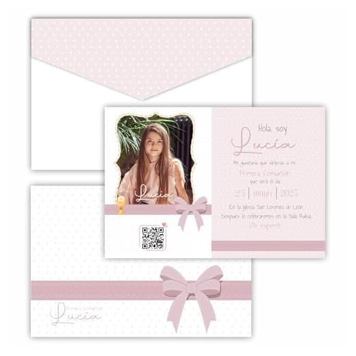 Invitaciones de Comunión Parlantes con foto personalizadas y sobre a conjunto de 17x11cm a sencillo, escanea el qr. Una invitación única (25 unidades)