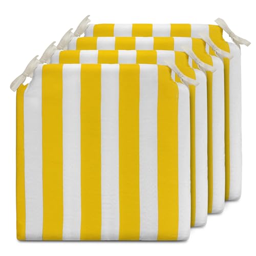 TIENDA EURASIA   Cojines para Sillas de Terraza | Pack de 4 Unidades | Estampado de Rayas | Medida 40 x 40 x 4 cm | Funda Lavable con Cremallera | 2 Cintas de Sujeción | Relleno de Espuma (Amarillo)